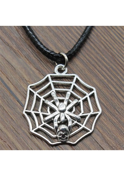 1 Adet Deri Zincir Gerdanlık Yaka Kadın Takı Kafatası Örümcek Örümcek Ağı 29X26MM Kolye (Yurt Dışından)