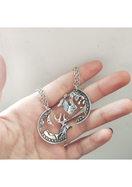 Deer Heads Lover Puzzle Seti Çeyrek Madeni Para Kesim Bbf Çift Moda Takı Kolye (Yurt Dışından)