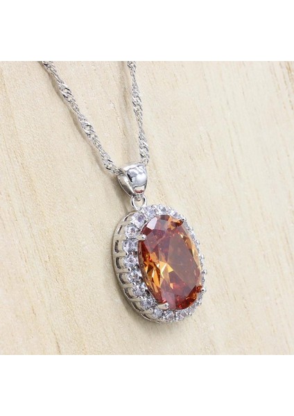 Gümüş Renk Kadınlar Için Oval Zirkon Takı Kolye (Yurt Dışından)