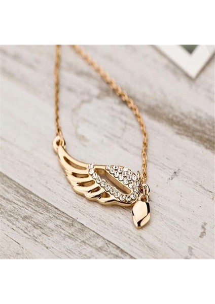Kore Versiyonu Moda Rhinestones Hollow Melek Kanatları Aşk Kalp Klavikula Zincir Kolye (Yurt Dışından)