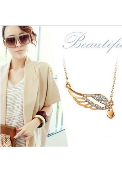 Kore Versiyonu Moda Rhinestones Hollow Melek Kanatları Aşk Kalp Klavikula Zincir Kolye (Yurt Dışından) modelleri