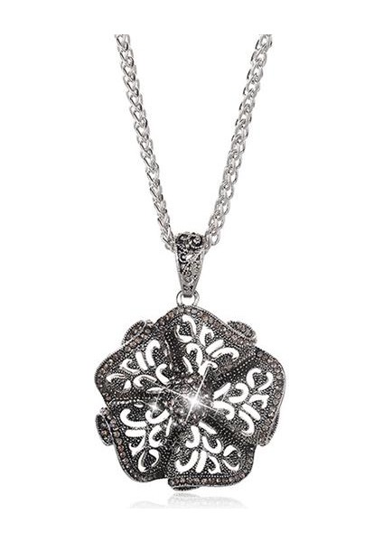 Vintage Hollow Rhinestone Çiçek Moda Uzun Zincir Takı Kolye (Yurt Dışından)