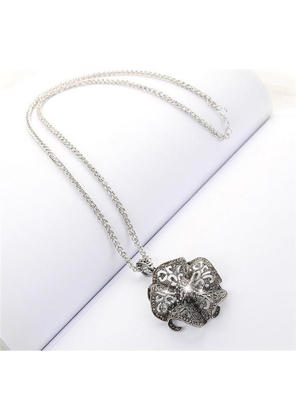 Vintage Hollow Rhinestone Çiçek Moda Uzun Zincir Takı Kolye (Yurt Dışından)