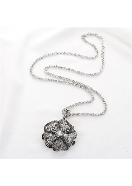 Vintage Hollow Rhinestone Çiçek Moda Uzun Zincir Takı Kolye (Yurt Dışından)