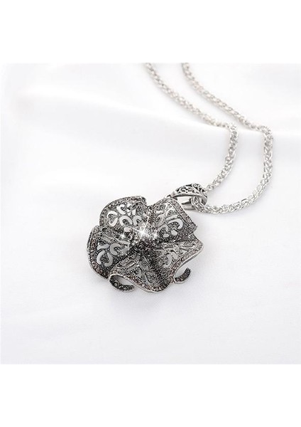 Vintage Hollow Rhinestone Çiçek Moda Uzun Zincir Takı Kolye (Yurt Dışından)