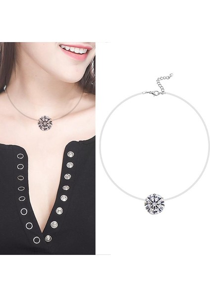 Kare 6 Pençe Cz Taş Kristal Zirkon Görünmez Şeffaf Olta Zincir Kolye (Yurt Dışından)