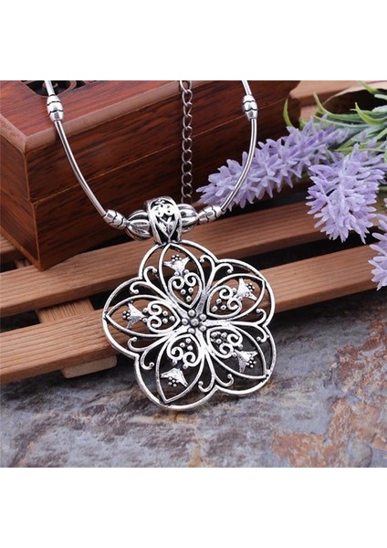 Kadınlar Vintage Geometrik Yaratıcı Hollow Çiçek Moda Takı Kolye (Yurt Dışından)