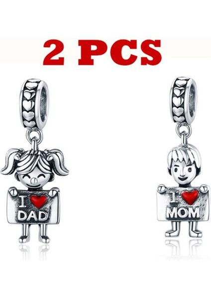 2 Adet I Love Dad Mom Güzel Kız Erkek Charm Fit Dıy Bilezik Ler Kolye (Yurt Dışından)