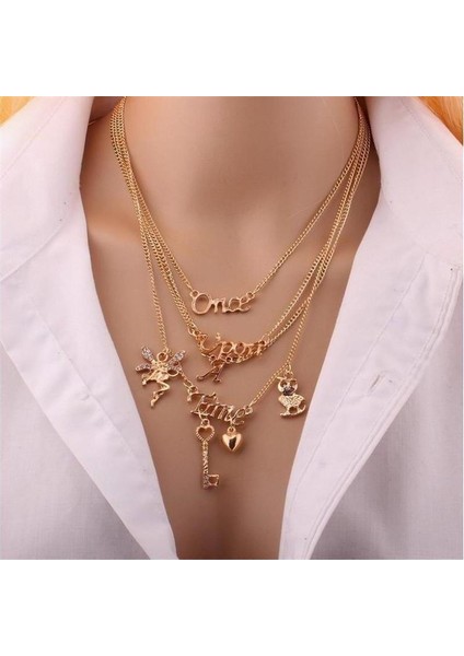 Avrupa Moda Baykuş + Anahtar + Melek + Ingilizce Mektup Çok Katmanlı Zarif Kolye (Yurt Dışından) fiyatları