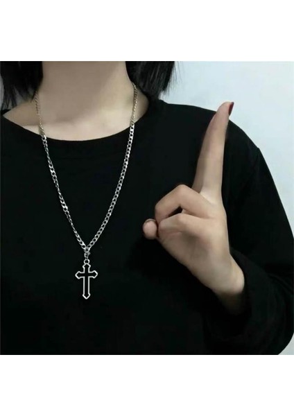 Avrupa ve Amerikan Moda Sokak Kara Goth Rüzgar Hollow Haç Kolye (Yurt Dışından)