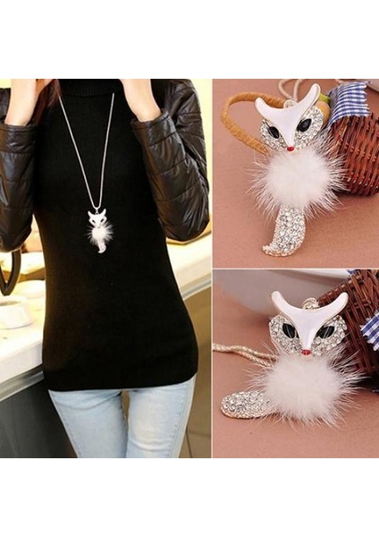 Moda Sevimli Tilki Desen Taklidi Kakma Kürk Uzun Kazak Zinciri Kolye (Yurt Dışından) modelleri