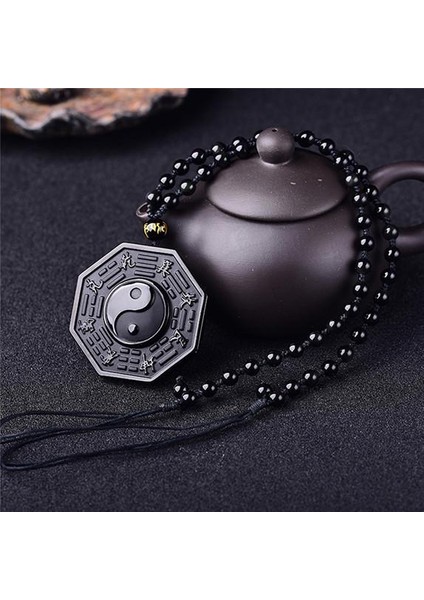 Doğal Obsidyen Yin Yang Dedikodu Tai Chi Muska Çin Erkek Kadın Takı Kolye (Yurt Dışından)