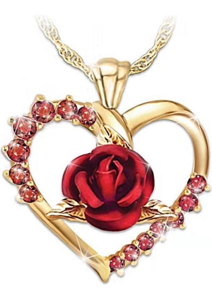 Altın Kaplama Kalp Şeklinde Yakut Gül Aşk Romantik Lüks Yıldönümü Kolye (Yurt Dışından)
