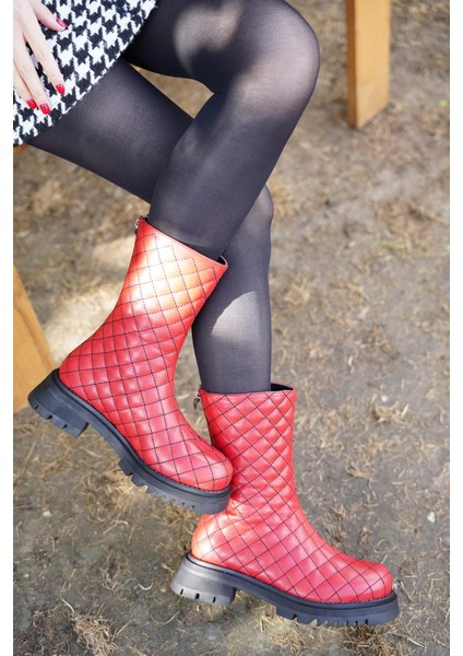 Hakiki Deri Kırmızı Kadın Postal Bot 222127206