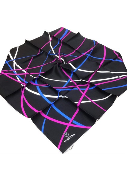 Twill İpek Eşarp Siyah, Fuşya, Saks-DGN5087 fiyatları