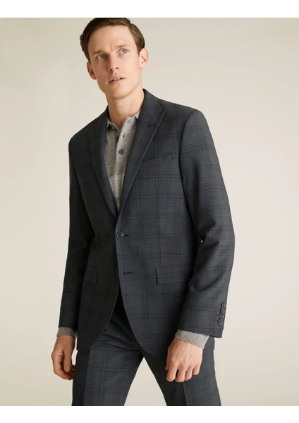 Marks & Spencer Yünlü Kareli Tailored Fit Ceket