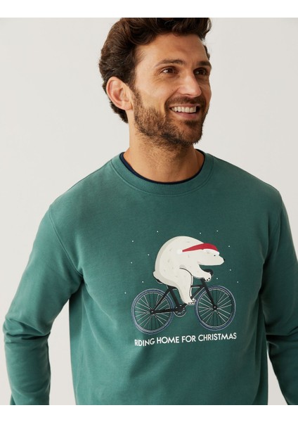 Saf Pamuklu Yılbaşı Temalı Sweatshirt