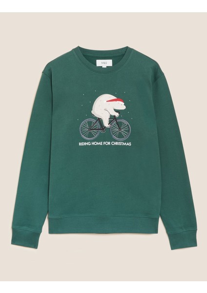 Saf Pamuklu Yılbaşı Temalı Sweatshirt