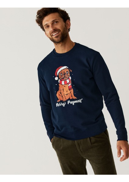 Saf Pamuklu Yılbaşı Temalı Sweatshirt