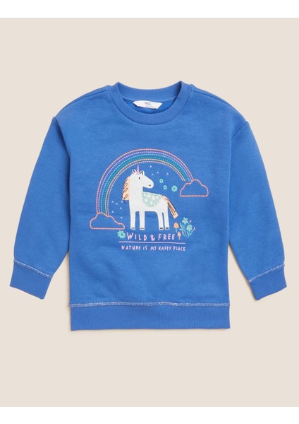 Marks & Spencer Unicorn Desenli Yuvarlak Yaka Sweatshirt