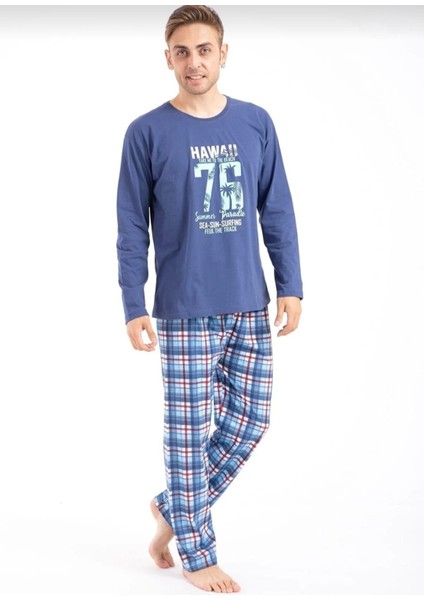 Erkek Baskılı Pijama Takımı Uzun Kollu Erkek Pijama Takımı