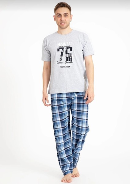 Erkek Baskılı Pijama Takımı Kısa Kollu