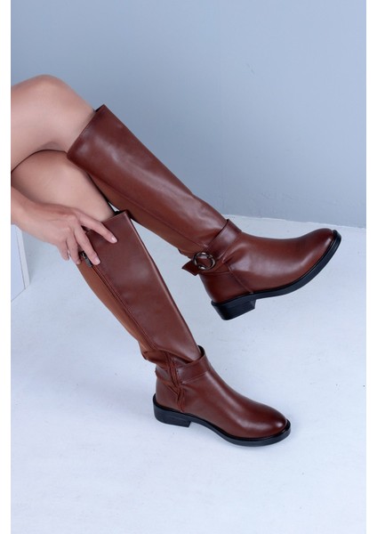 Düz Taban Diz Altı Kadın Çizme Kahverengi fırsatları