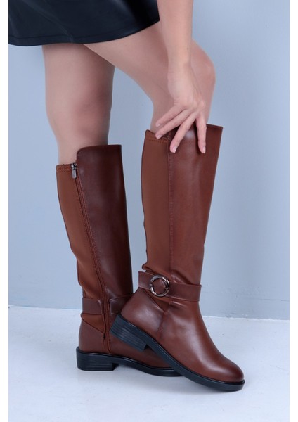 Düz Taban Diz Altı Kadın Çizme Kahverengi indirimleri