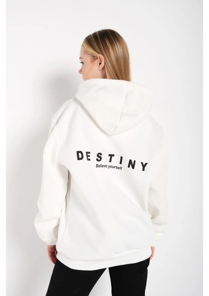 Destıny Ekru Tasarım Baskılı Sweatshirt