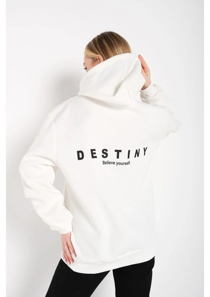 Destıny Ekru Tasarım Baskılı Sweatshirt