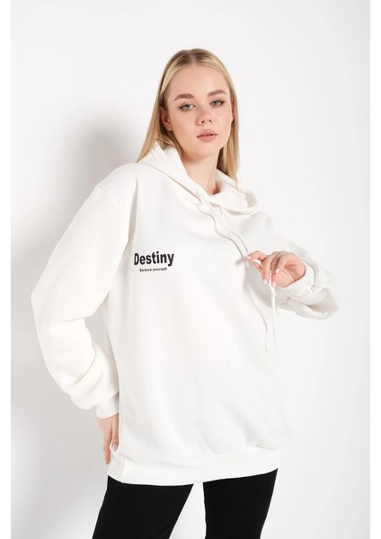 Destıny Ekru Tasarım Baskılı Sweatshirt