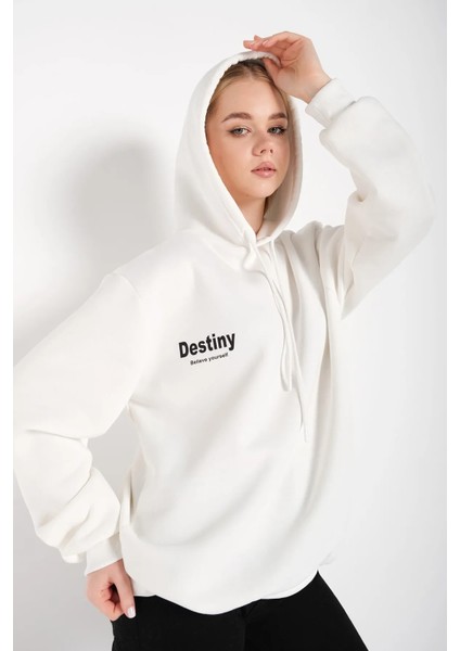 Destıny Ekru Tasarım Baskılı Sweatshirt