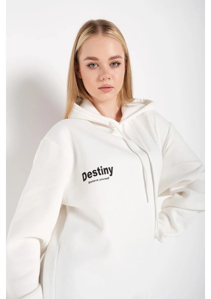 Destıny Ekru Tasarım Baskılı Sweatshirt