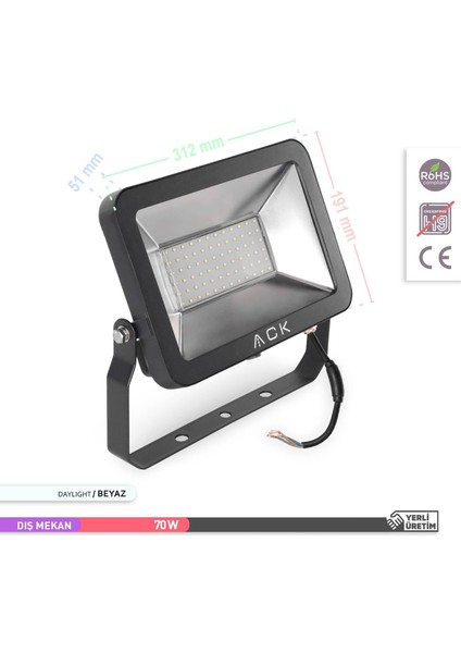 70W LED Projektör Siyah Kasa 6500K Beyaz Işık indirimleri