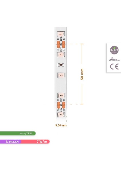 Şerit LED 60 Led'li Yeşil Işık 7W 5 Metre AS01-00805