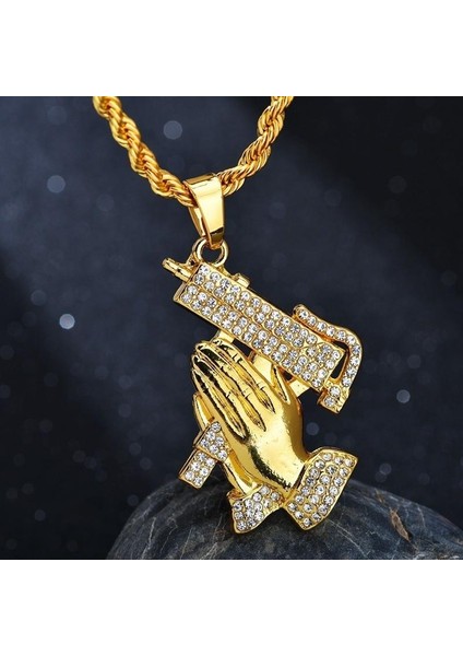 Halat Zincir Erkek Kadın Hip Hop Out Pray Hands Gun Kolye (Yurt Dışından)