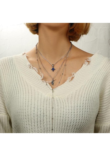 Kadın Gümüş Retro Ay Çok Katmanlı Klavikula Kolye (Yurt Dışından) fiyatları