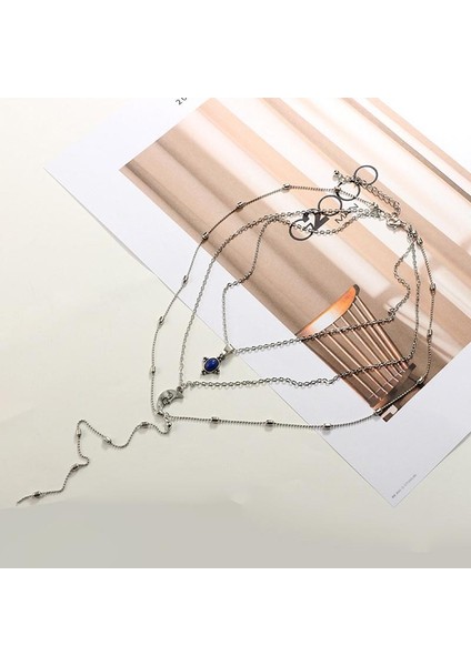 Kadın Gümüş Retro Ay Çok Katmanlı Klavikula Kolye (Yurt Dışından) modelleri