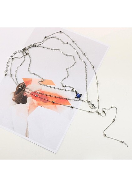 Kadın Gümüş Retro Ay Çok Katmanlı Klavikula Kolye (Yurt Dışından) fırsatları