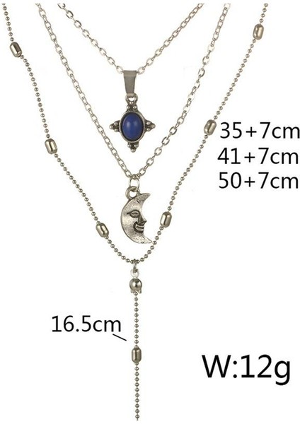 Kadın Gümüş Retro Ay Çok Katmanlı Klavikula Kolye (Yurt Dışından) indirimleri