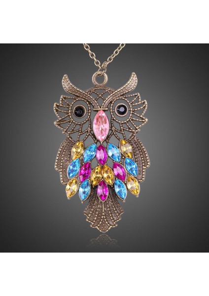 Dg Kadın Retro Tarzı Çok Renkli Taklidi Baykuş Kazak Zincir Kolye (Yurt Dışından)