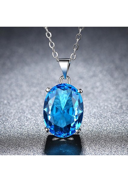 Gök Mavisi Topaz Oval Kadın Abartı Kolye (Yurt Dışından)