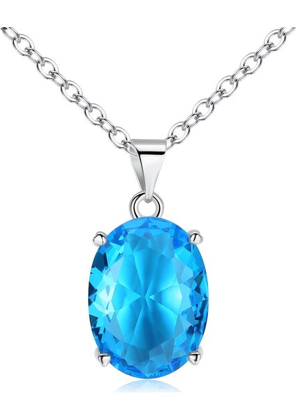 Gök Mavisi Topaz Oval Kadın Abartı Kolye (Yurt Dışından)