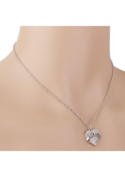 Kristal Taşlı Kalp Şeklinde Hemşire Harfli - Beyaz Kolye (Yurt Dışından) fiyatları