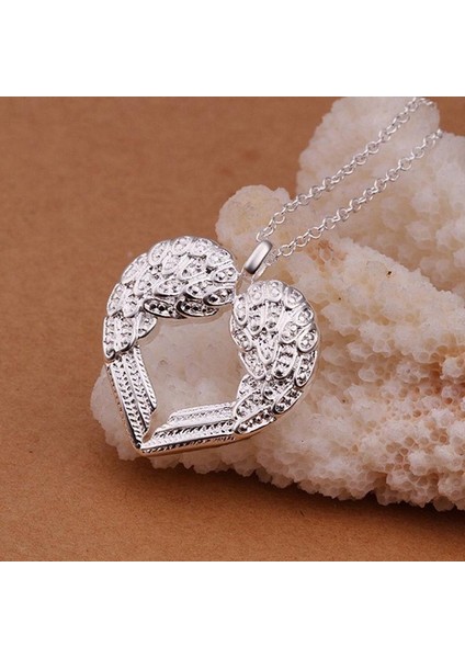 Vintage Lady 925 Şerit Taklidi Şeftali Kalp Melek Kanat Zinciri Kolye (Yurt Dışından)