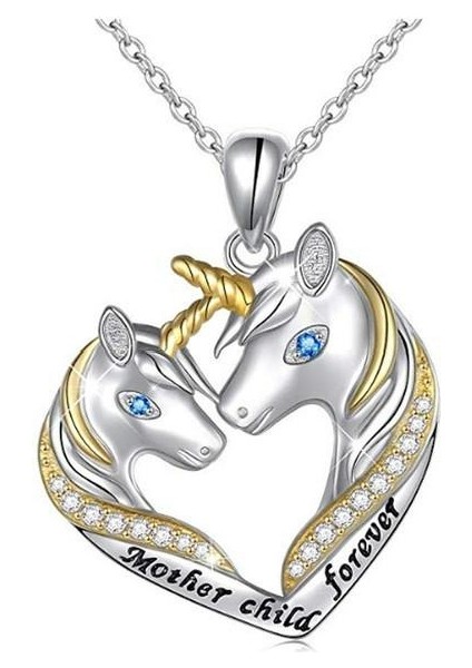 Glitter Unicorn Mektubu Baskılı Charm Zincir Kadın Için Aile Kolye (Yurt Dışından)