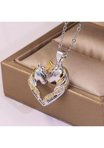 Glitter Unicorn Mektubu Baskılı Charm Zincir Kadın Için Aile Kolye (Yurt Dışından)