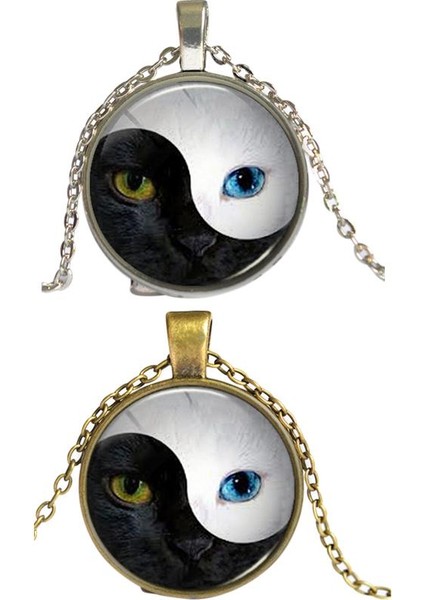 Tai Chi Yin ve Yang Kedi Yüz Unisex Kadın Erkek Taş Kazak Kolye (Yurt Dışından)