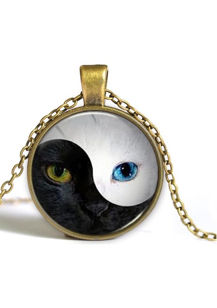 Tai Chi Yin ve Yang Kedi Yüz Unisex Kadın Erkek Taş Kazak Kolye (Yurt Dışından) indirimleri