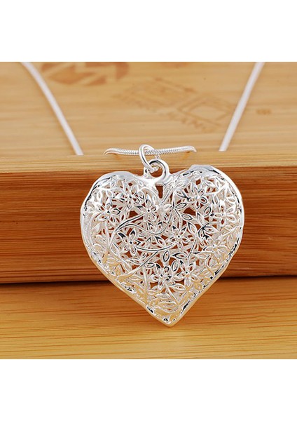 Charm Gümüş Kaplama Kalp Hollow Retro Kolye (Yurt Dışından)